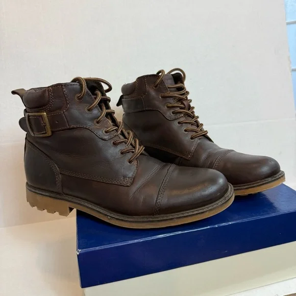 Johnston & Murphy Lombard Cap Toe Rich Brown Lace-Up Boots Size 10 M - Picture 1 of 12